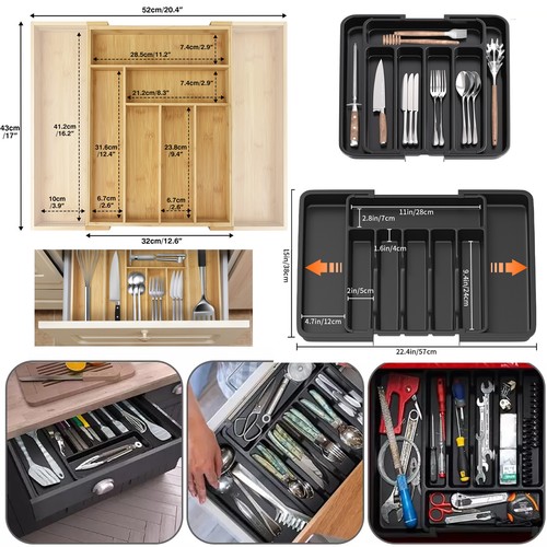 Extendable cutlery box wood - extendable,