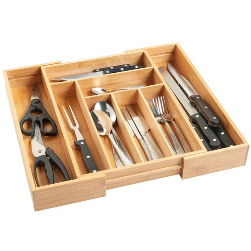 Extendable bamboo cutlery tray - bamboo,