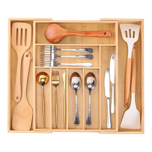 Extendable bamboo cutlery tray - extendable,