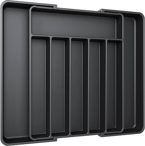 Black expandable cutlery tray - black,