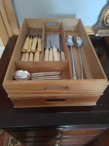 Vintage wooden cutlery storage - wooden,