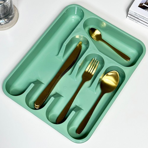 Green cutlery tray plastic - tray, 5